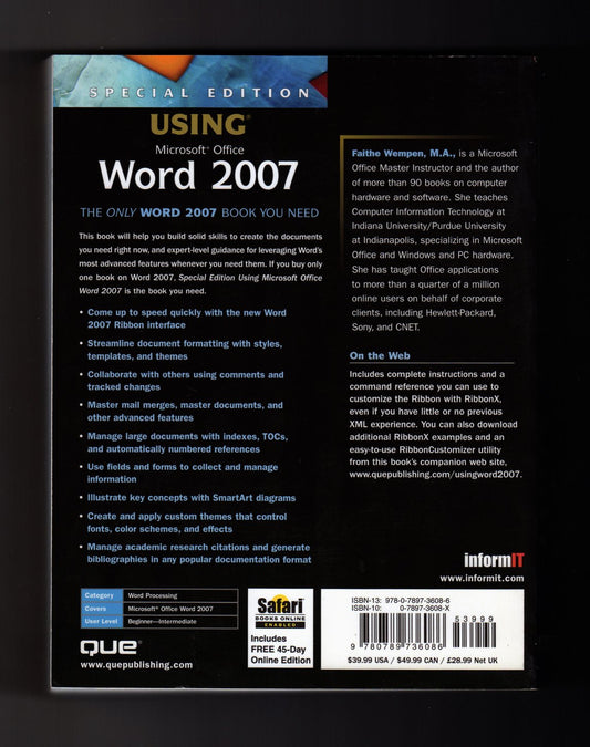 Special Edition Using Microsoft Office Word 2007 Wempen, Faithe