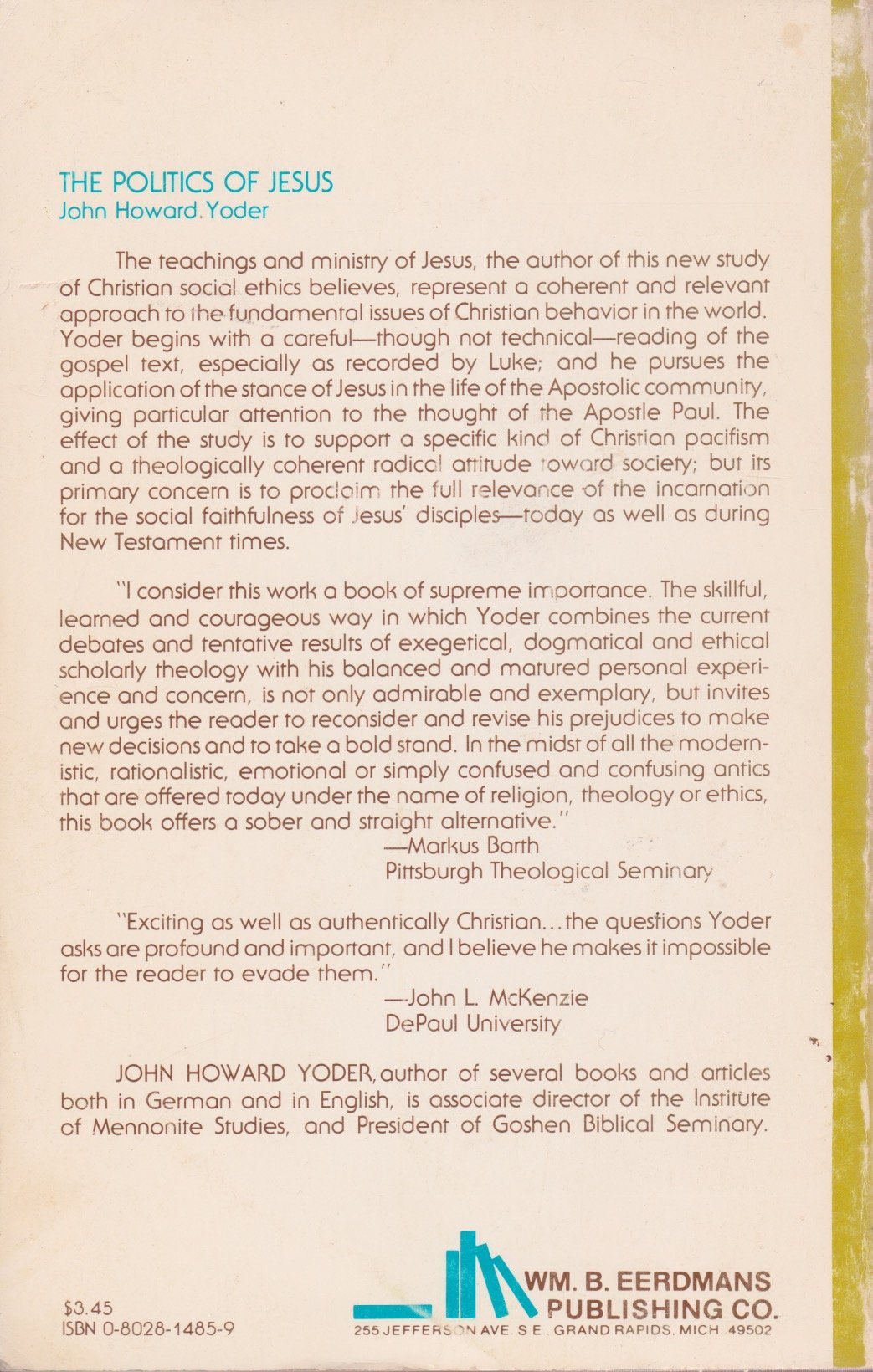 Politics of Jesus: Vicit Agnus Noster John Howard Yoder