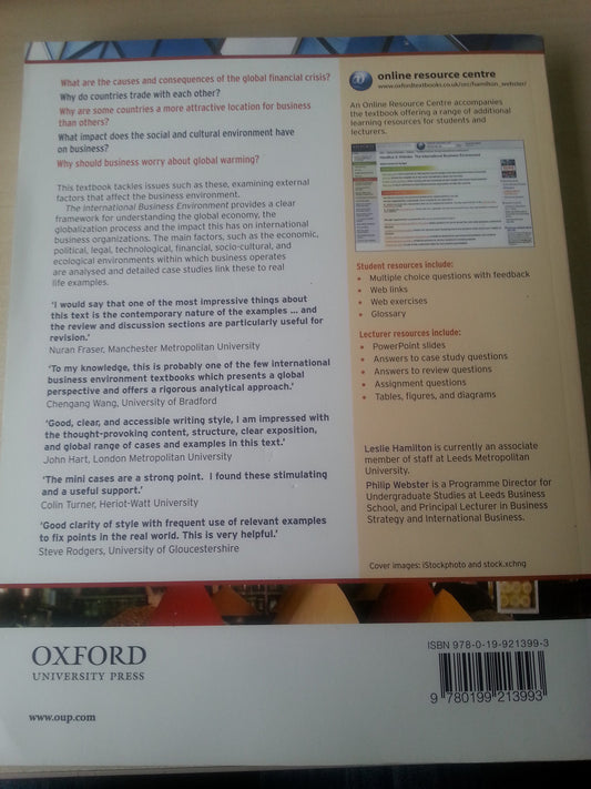 The International Business Environment Hamilton, Leslie and Webster, Philip