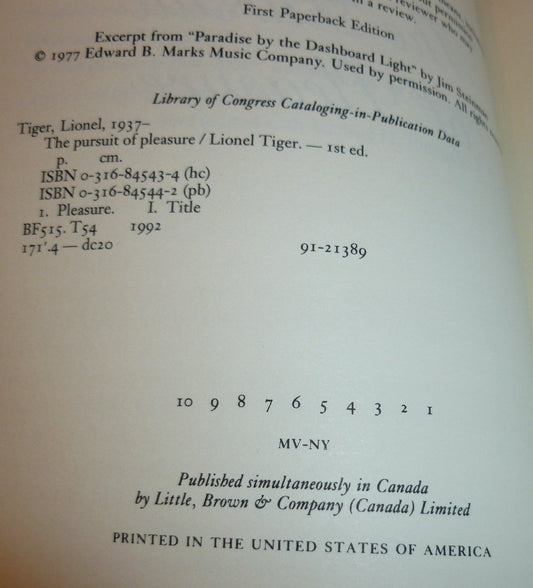 Pursuit Of Pleasure Tiger, Lionel