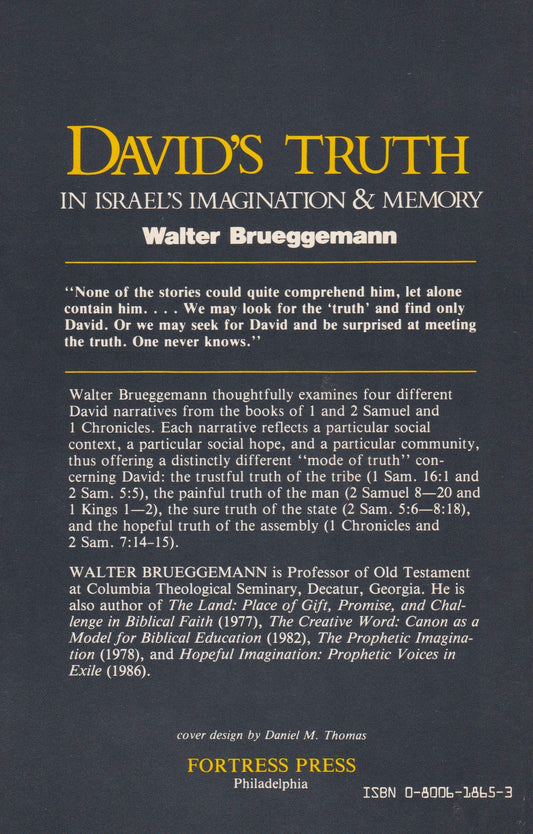 David's Truth: In Israel's Imagination and Memory Brueggemann, Walter