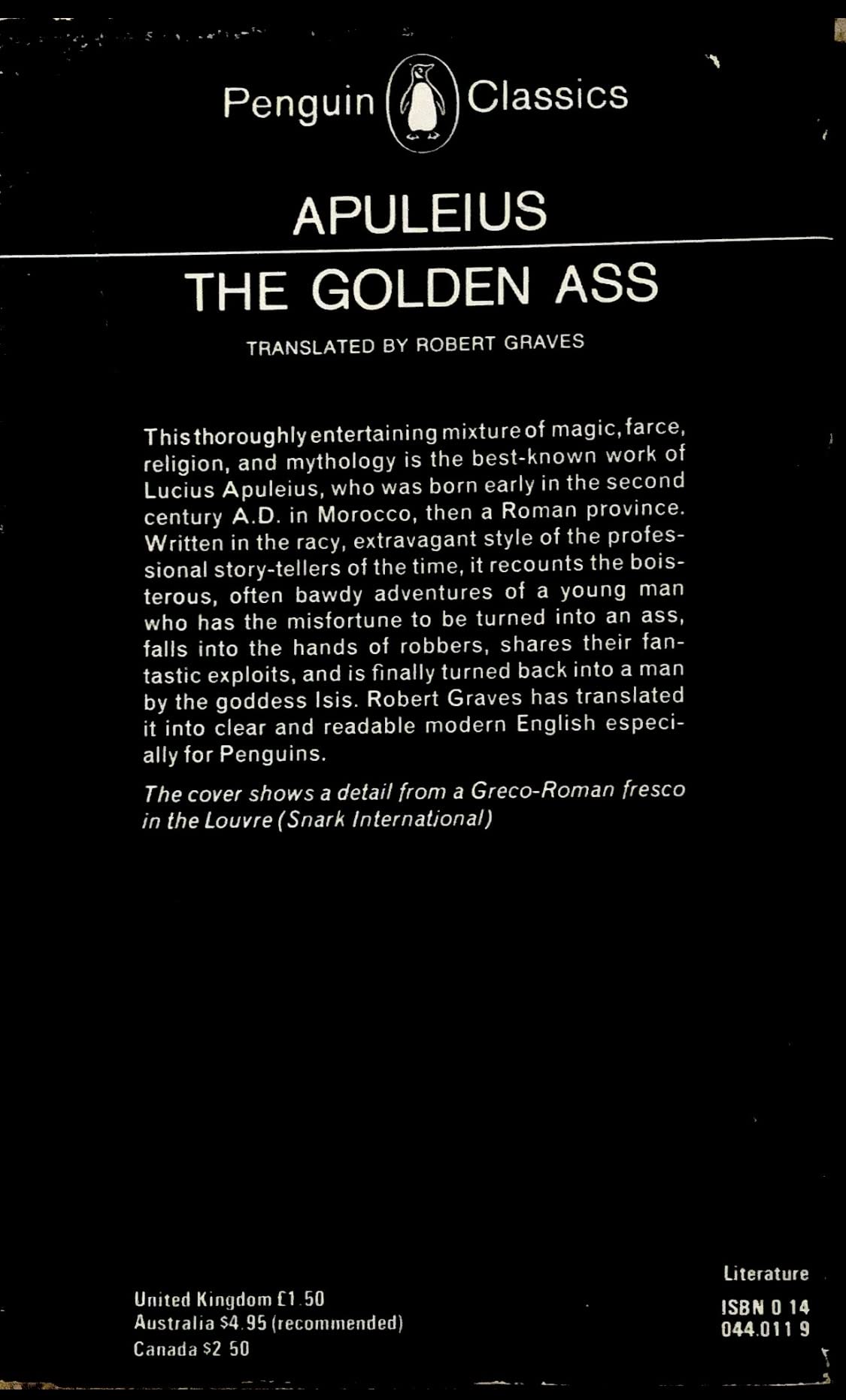 The Transformations of Lucius, Otherwise Known As 'the Golden Ass' Graves, Robert