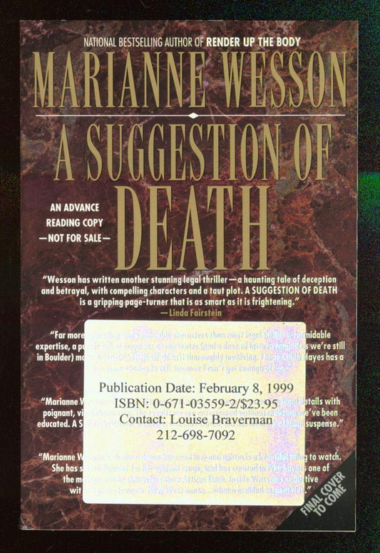 A Suggestion of Death [Paperback] Wesson, Marianne