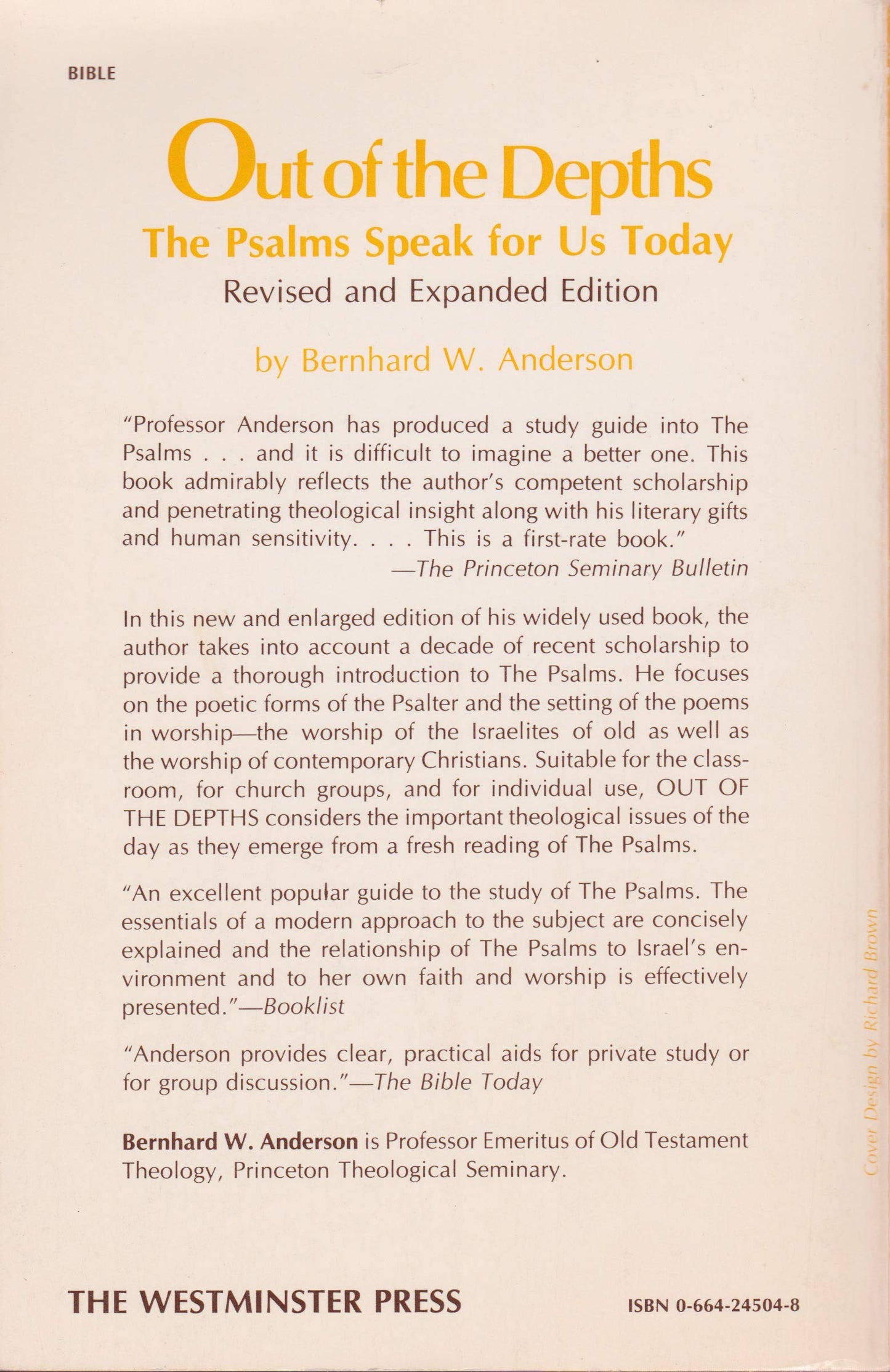 Out of the Depths: Psalms Speak for Us Today Anderson, Bernhard W.