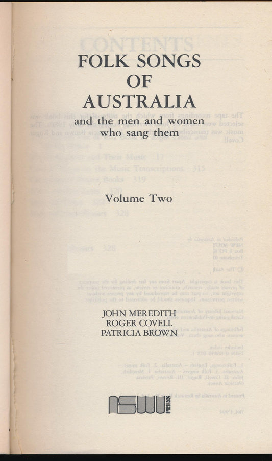 Folk Songs of Australia: And the Men and Women Who Sang Them: 002